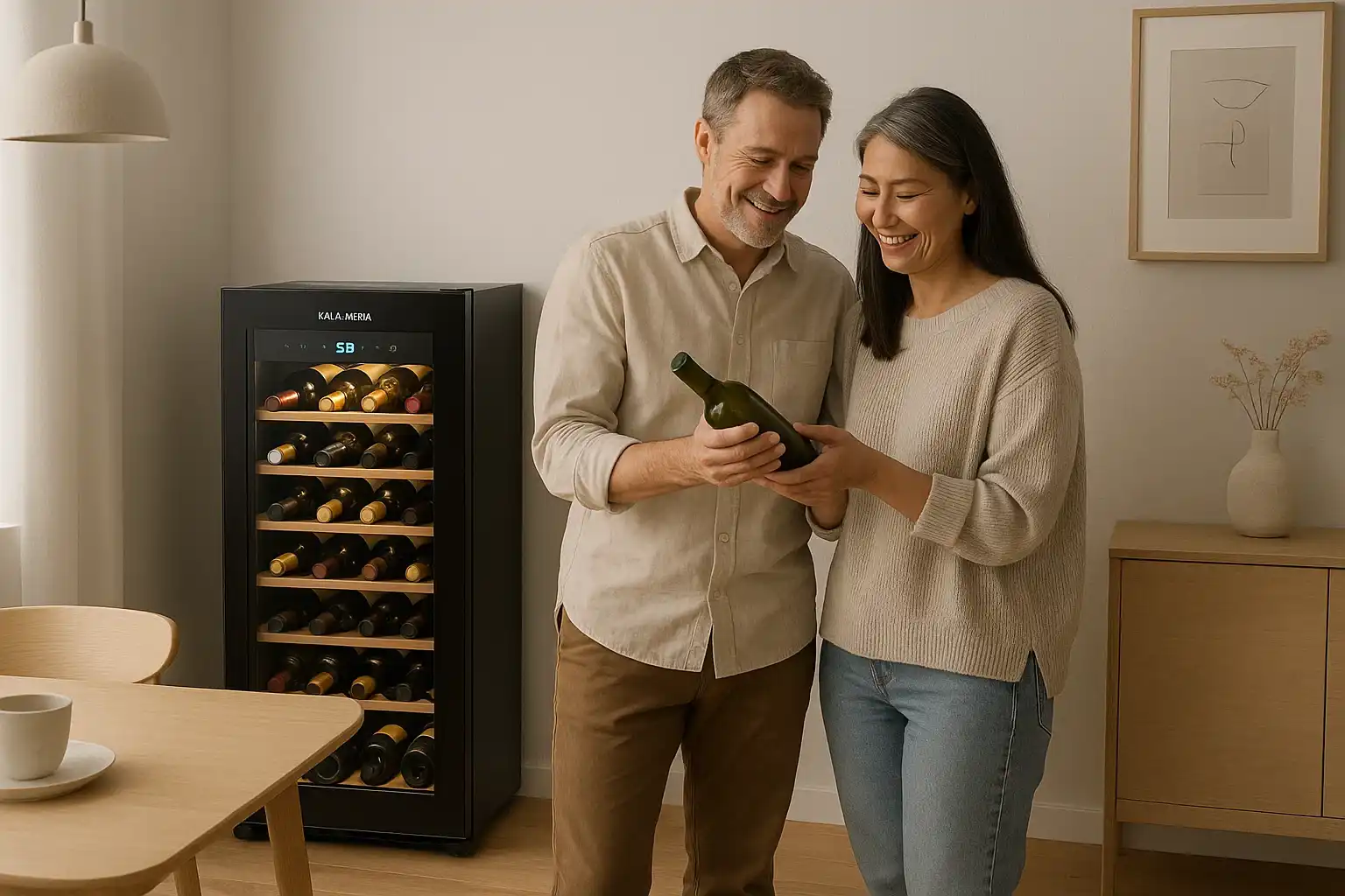 Modern wine cooler with LED display