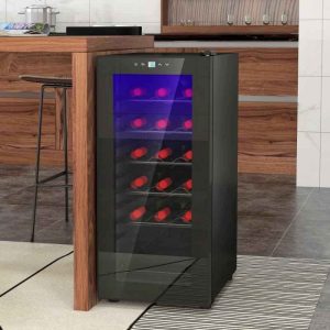 HOMCOM 50L Undercounter Wine Cooler Fridge with LED Light Glass