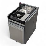 Vangear CRX-pod campervan fridge pod with Black Hex table / Door on the left